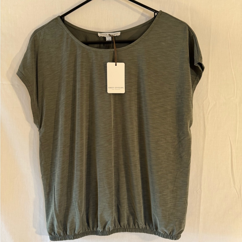 Green Envelope Olive Slub Cap-Sleeve Top